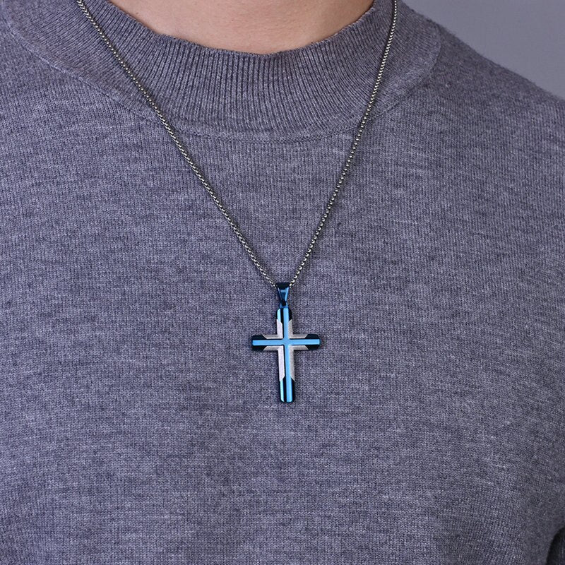 Selling Stainless Steel Jewelry Men's Cross Necklace Gold/Black/Blue Wedding Gift Pendant For Men