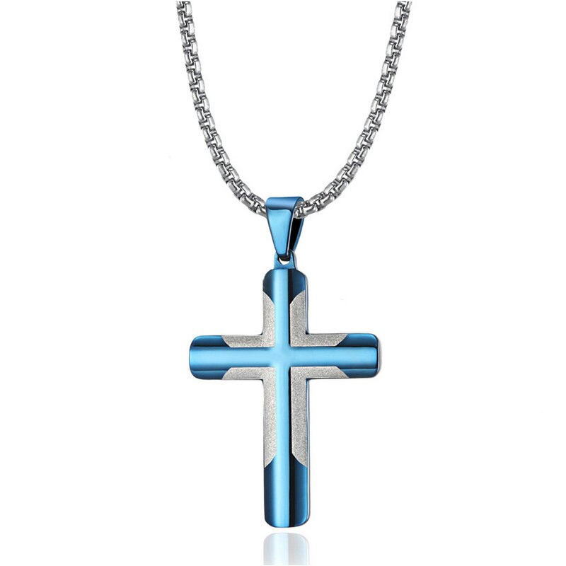 Selling Stainless Steel Jewelry Men's Cross Necklace Gold/Black/Blue Wedding Gift Pendant For Men