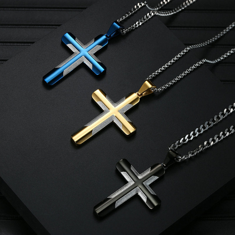 Selling Stainless Steel Jewelry Men's Cross Necklace Gold/Black/Blue Wedding Gift Pendant For Men