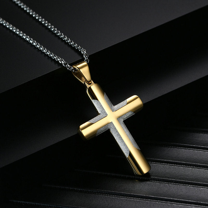 Selling Stainless Steel Jewelry Men's Cross Necklace Gold/Black/Blue Wedding Gift Pendant For Men