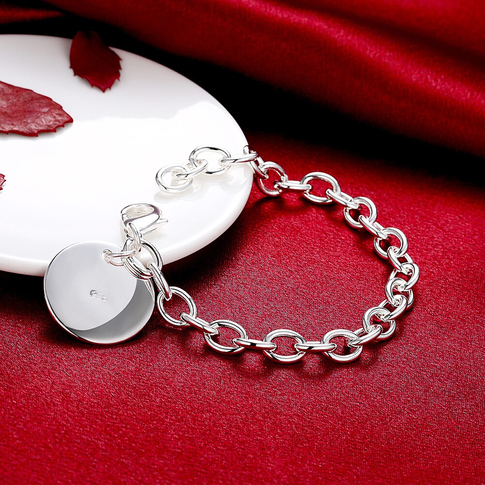 Special offer 925 sterling silver fine Round card Pendant Bracelets for men's women Wedding party gifts Jewelry