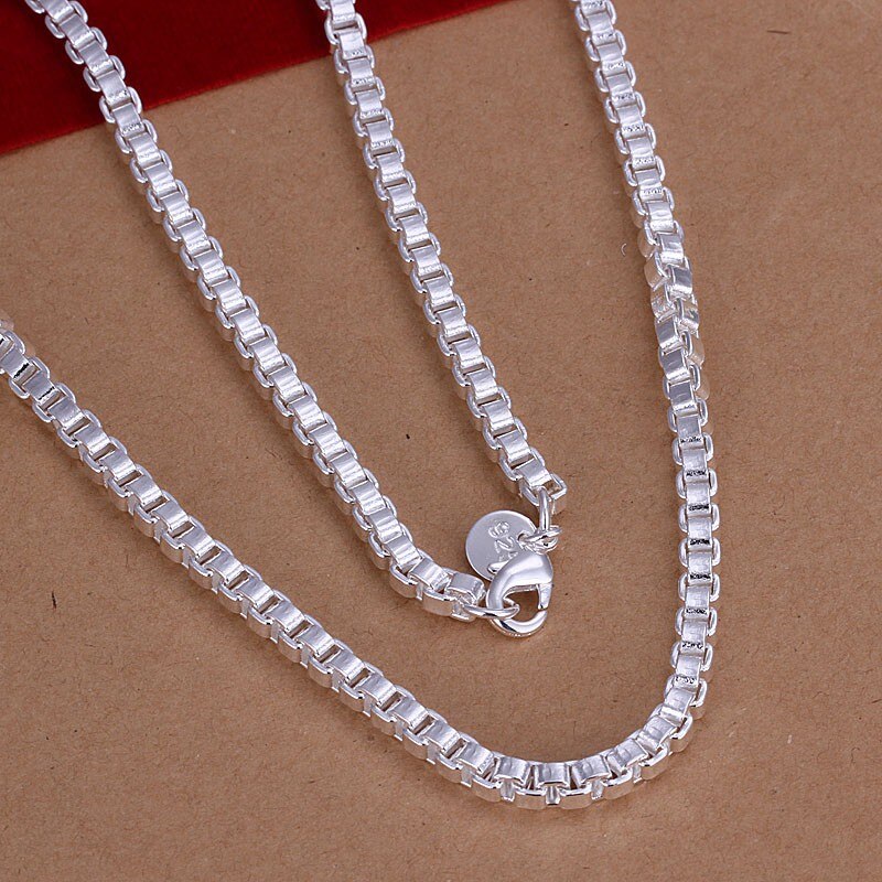 Street all-match 925 Sterling Silver classic 4MM box Bracelet necklace Jewelry set for men women Party wedding Gifts
