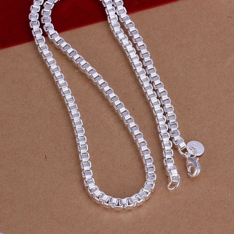 Street all-match 925 Sterling Silver classic 4MM box Bracelet necklace Jewelry set for men women Party wedding Gifts