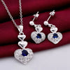 Street all-match blue crystal heart 925 sterling Silver pendant necklace earring Jewelry sets for Woman party gifts