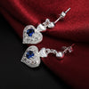 Street all-match blue crystal heart 925 sterling Silver pendant necklace earring Jewelry sets for Woman party gifts