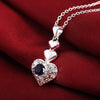 Street all-match blue crystal heart 925 sterling Silver pendant necklace earring Jewelry sets for Woman party gifts