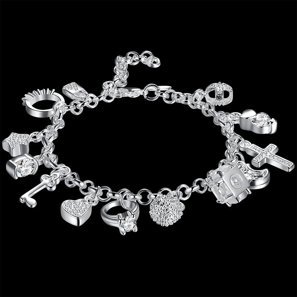 Street 925 Stamp silver fine Zircon heart key Pendant Bracelet for woman party Gifts wedding accessories Jewelry