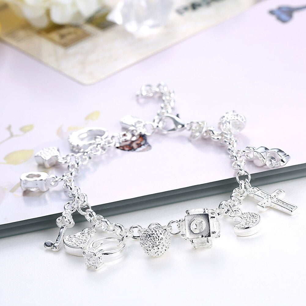 Street 925 Stamp silver fine Zircon heart key Pendant Bracelet for woman party Gifts wedding accessories Jewelry