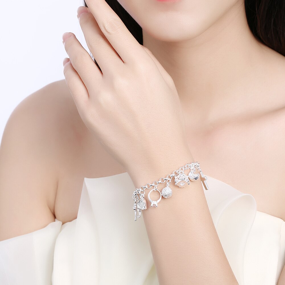 Street 925 Stamp silver fine Zircon heart key Pendant Bracelet for woman party Gifts wedding accessories Jewelry
