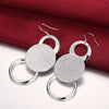 Street 925 sterling Silver Frosted circle earring necklace Jewelry set for Women wedding party Charm gifts