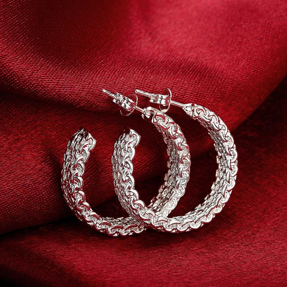 Street trend 925 sterling Silver Fine Mesh Circle Pendant necklace stud earrings for woman Party wedding Jewelry set
