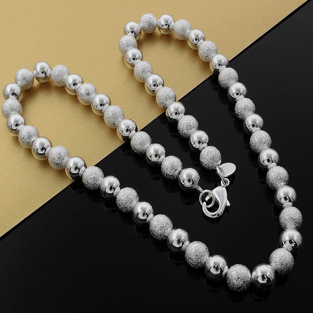 charms 8MM frosted smooth beads 925 Stamped Silver Necklaces for woman Classic noble Jewelry wedding Christmas Gift