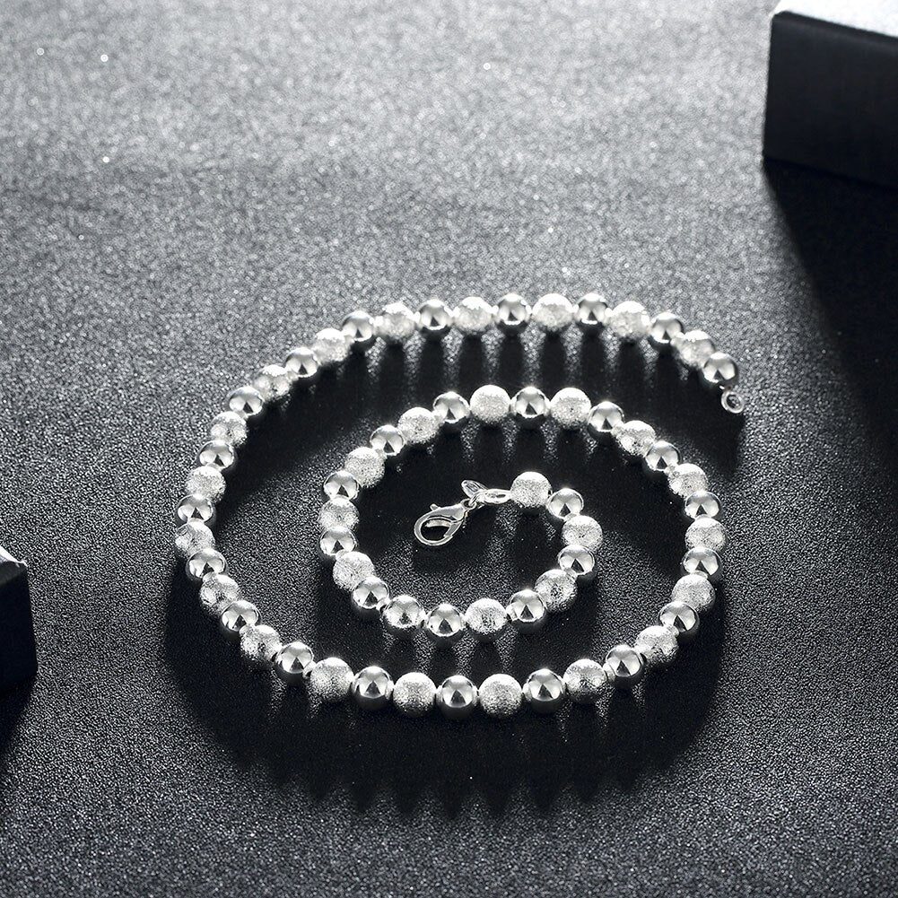 charms 8MM frosted smooth beads 925 Stamped Silver Necklaces for woman Classic noble Jewelry wedding Christmas Gift