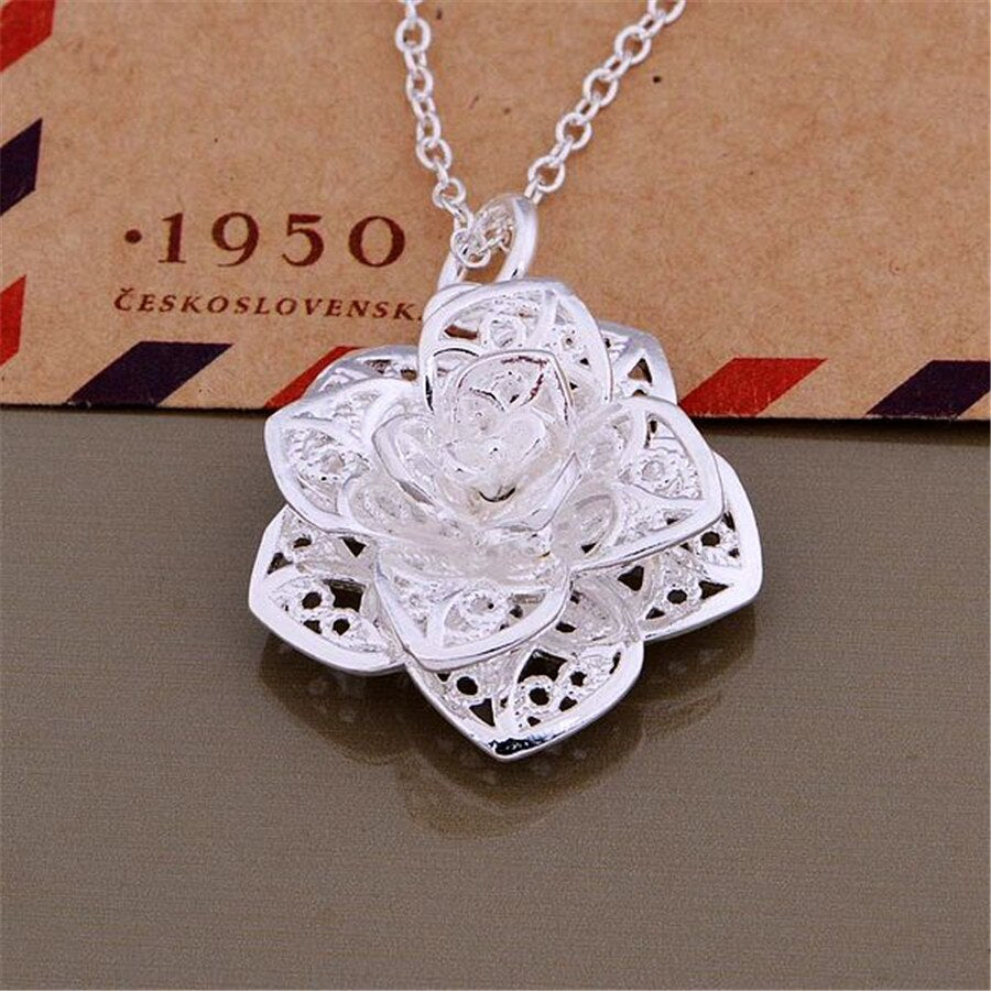 charms 925 Stamped Silver Pretty Flowers Pendant Necklace For Women  Jewelry party wedding Christmas gifts