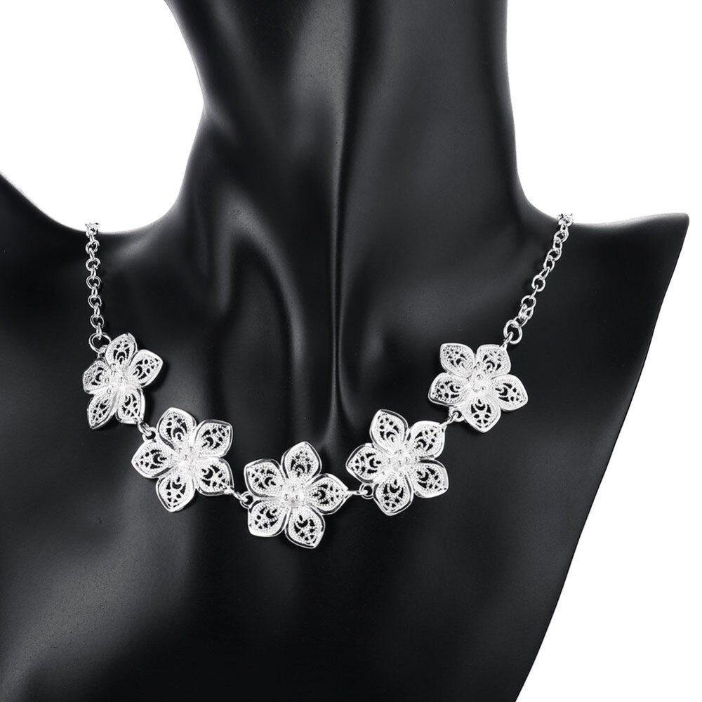 charms Pretty Flowers necklaces bracelets 925 Sterling Silver Jewelry sets for women Party wedding accessories gift