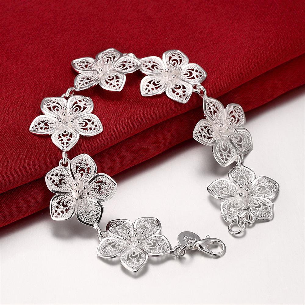 charms Pretty Flowers necklaces bracelets 925 Sterling Silver Jewelry sets for women Party wedding accessories gift