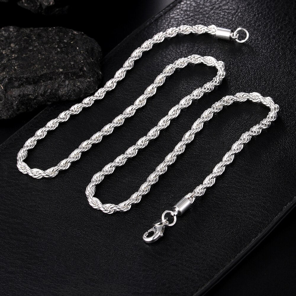 charms fine 4MM rope chain 925 Stamped Silver Necklaces for woman men classic Jewelry wedding party Holiday gifts