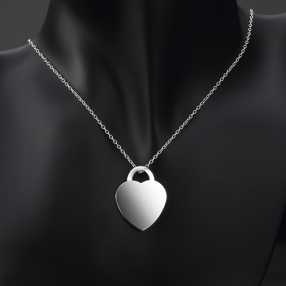 classic 925 Stamped Silver streetwear heart card Pendant Necklace for women Couple gifts party wedding Jewelry