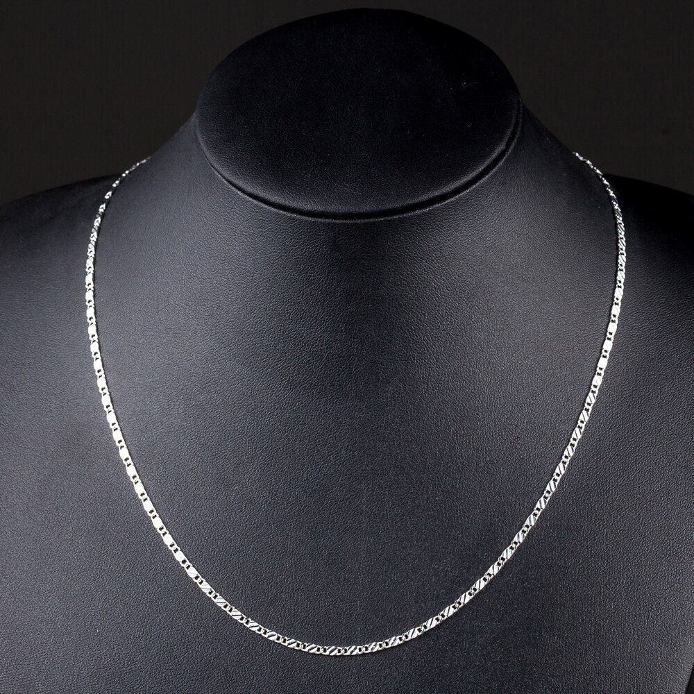 classic 925 Sterling Silver 2MM flat Clavicle chains Necklaces for Men Women wedding party fine Jewelry gifts