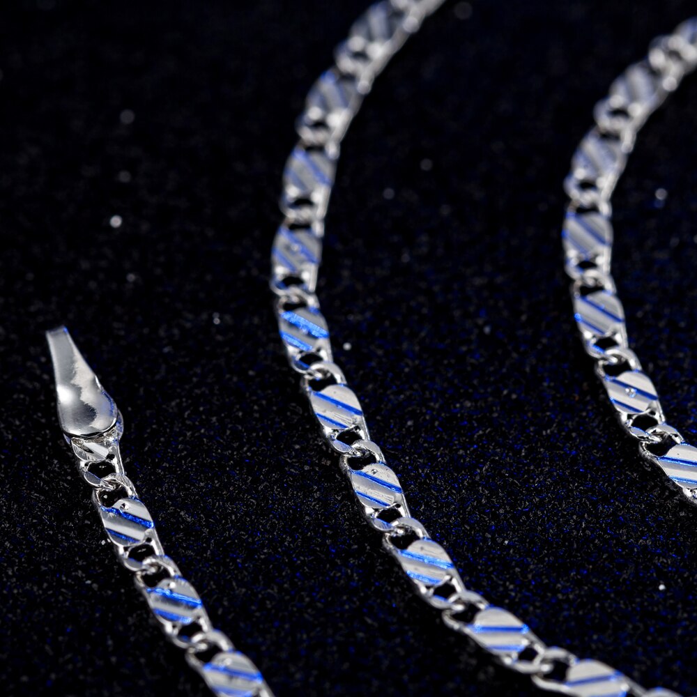 classic 925 Sterling Silver 2MM flat Clavicle chains Necklaces for Men Women wedding party fine Jewelry gifts