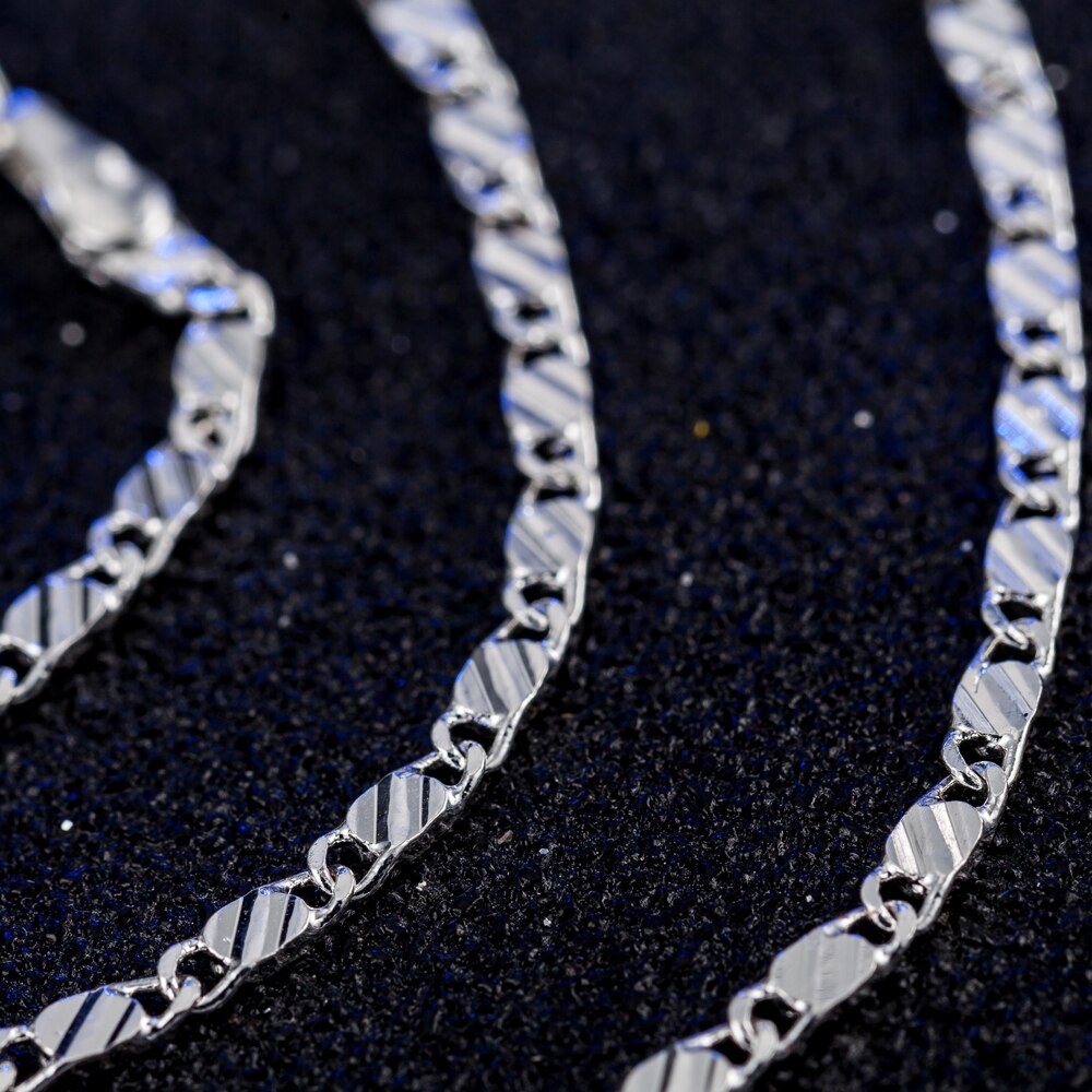 classic 925 Sterling Silver 2MM flat Clavicle chains Necklaces for Men Women wedding party fine Jewelry gifts