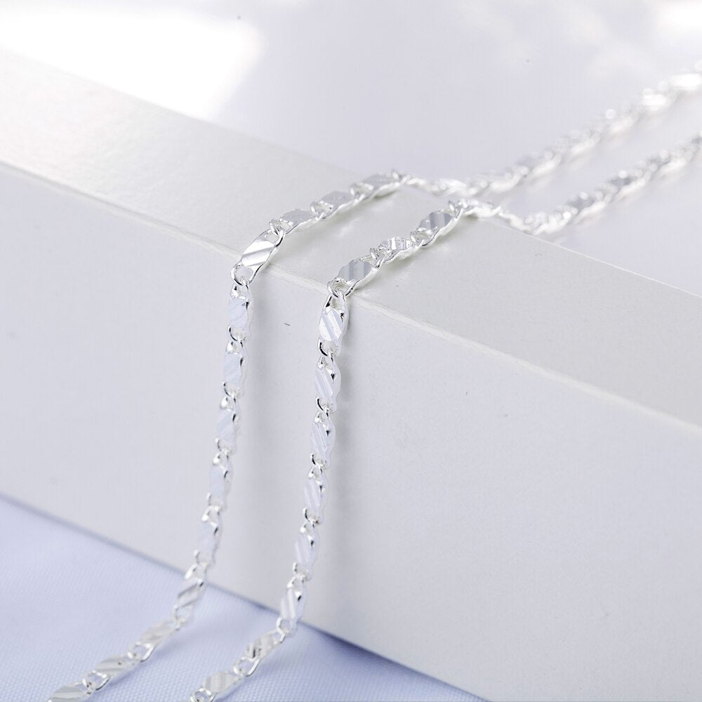classic 925 Sterling Silver 2MM flat Clavicle chains Necklaces for Men Women wedding party fine Jewelry gifts