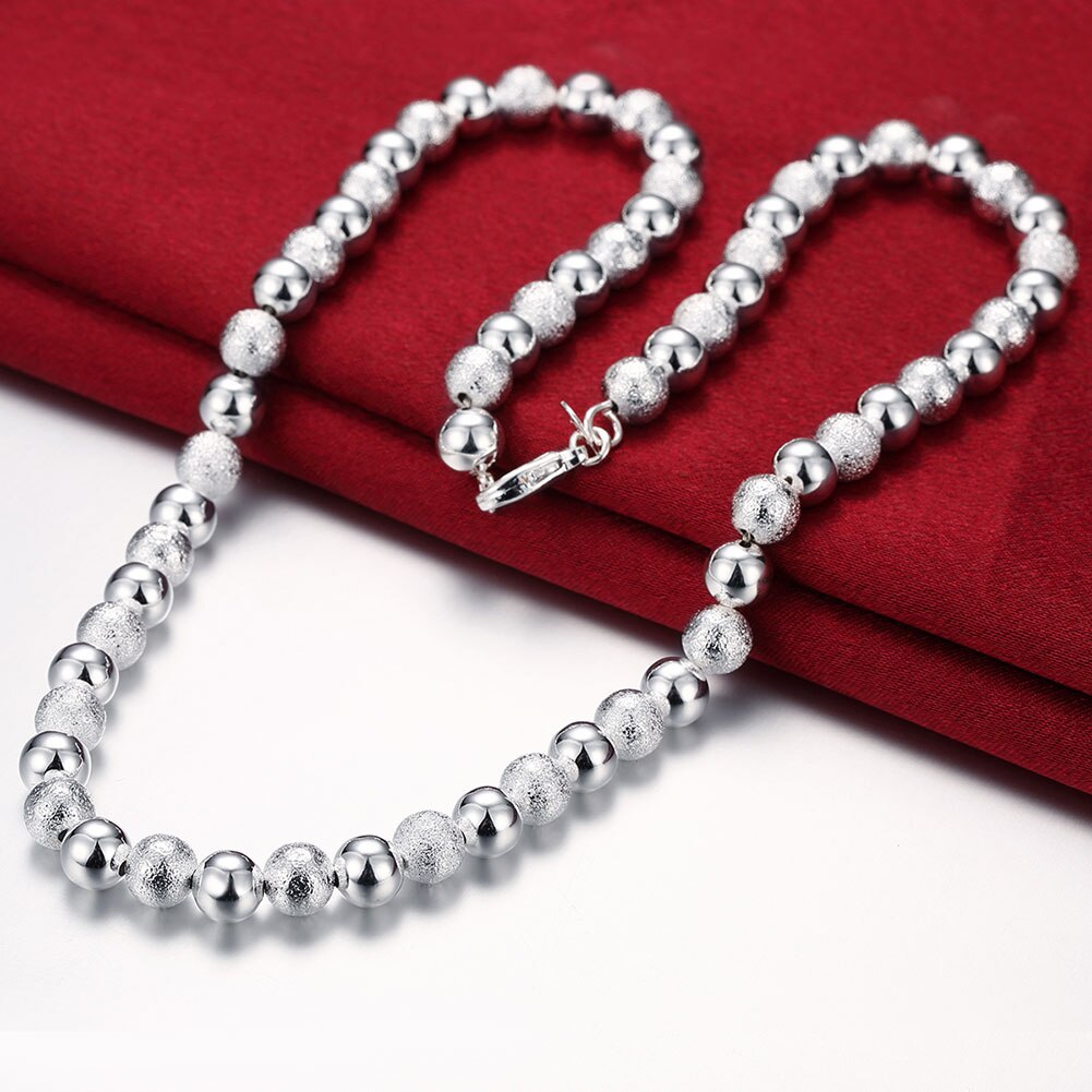 custom 8MM Frosted beads 925 Sterling Silver Bracelets necklace Jewelry sets for women men wedding Party Gifts