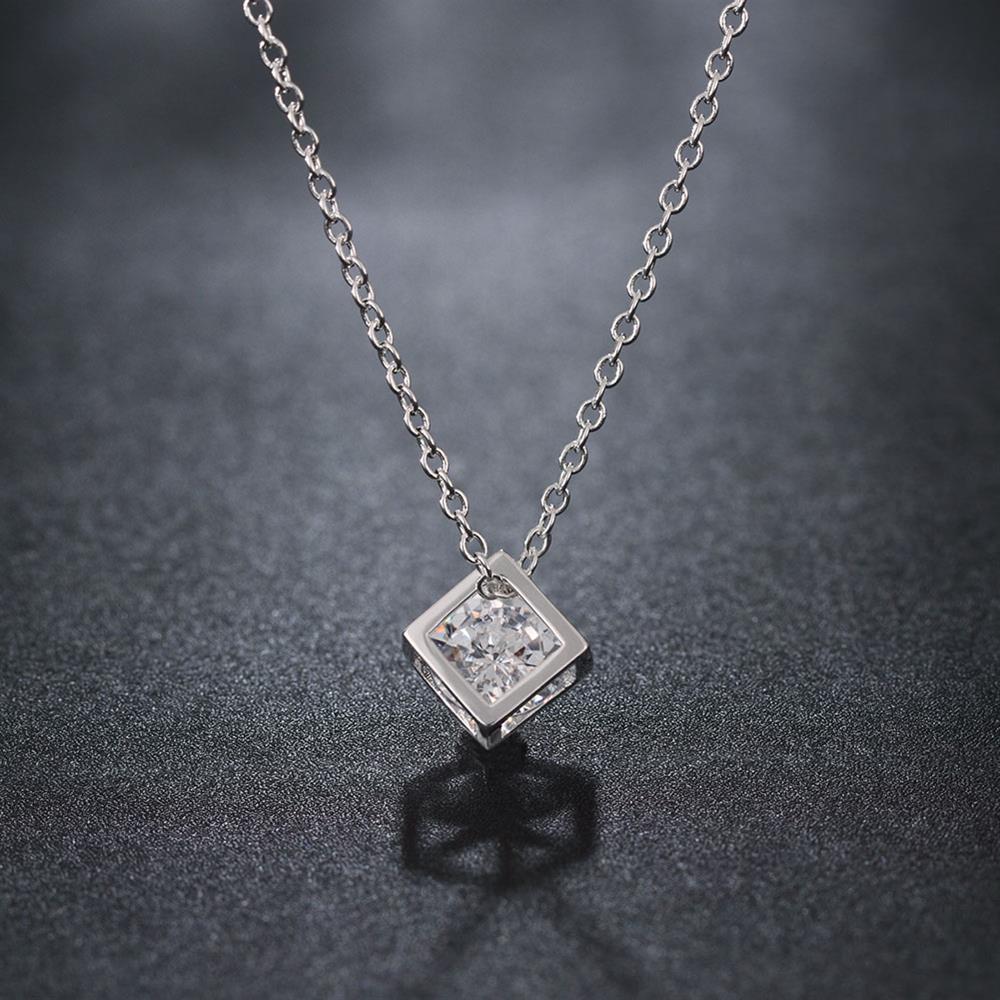 designer jewelry 925 Stamped Silver Shiny AAA Zircon Square Pendant Necklace For Women party Wedding beautiful Gift
