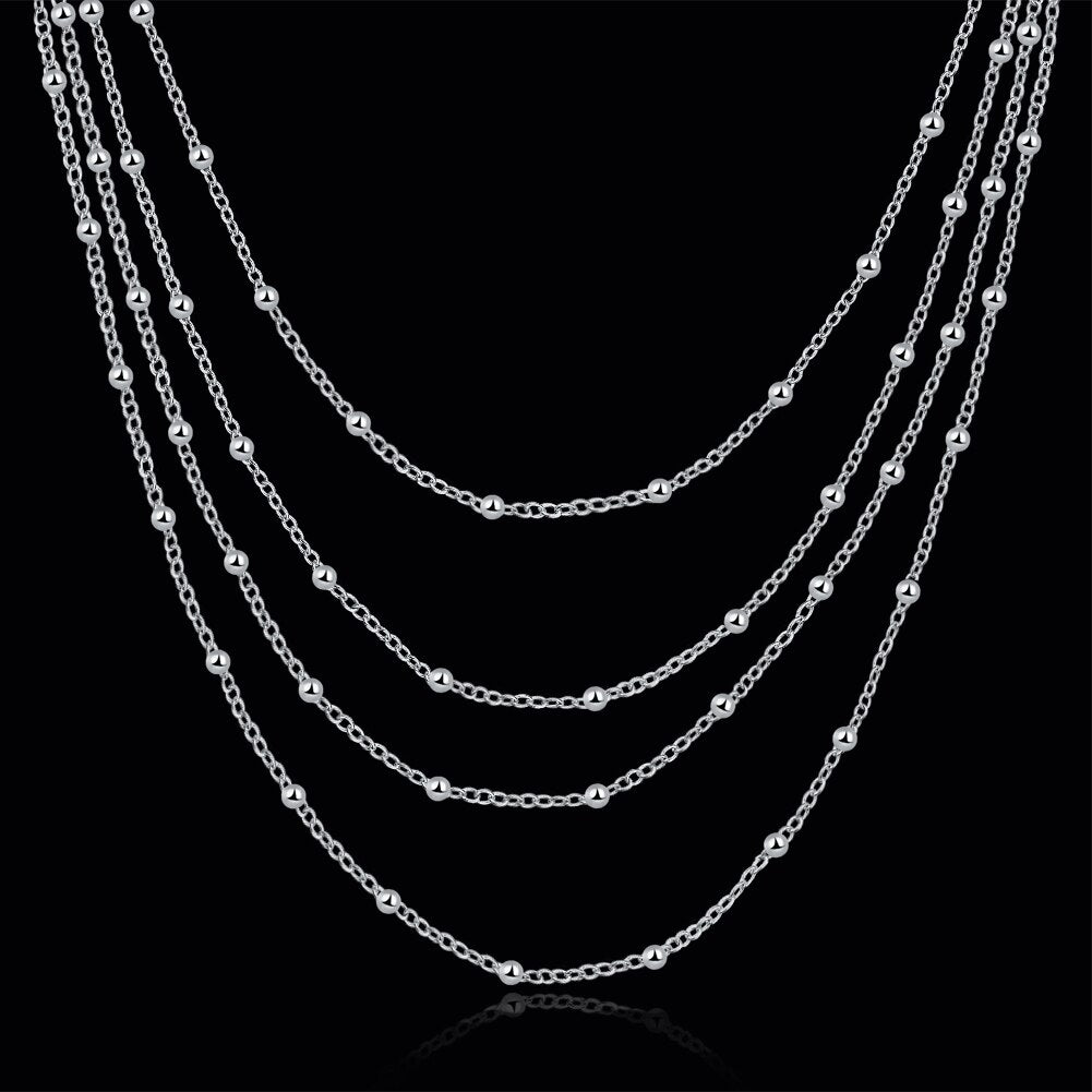korean 925 Stamped Silver tassel Smooth Beads Chain Necklace For Women Jewelry Wedding party Christmas Gifts