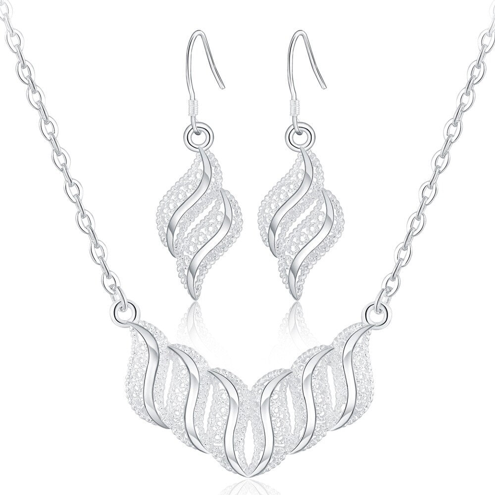 korean 925 sterling Silver elegant retro leaves necklace earrings  Jewelry sets for women party wedding gifts