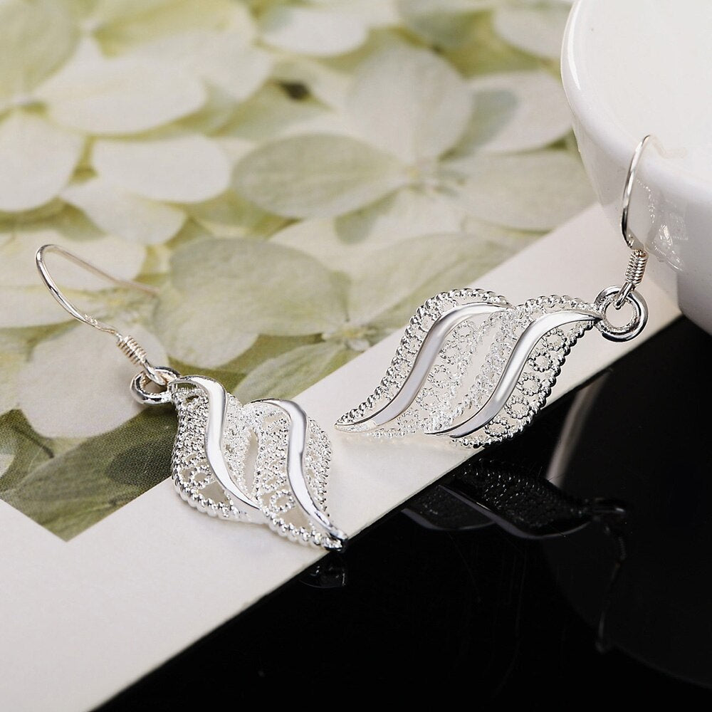korean 925 sterling Silver elegant retro leaves necklace earrings  Jewelry sets for women party wedding gifts
