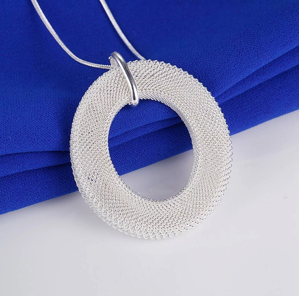 korean weave Mesh Pendant necklace earrings stud rings 925 sterling Silver Jewelry sets for woman Party wedding gift
