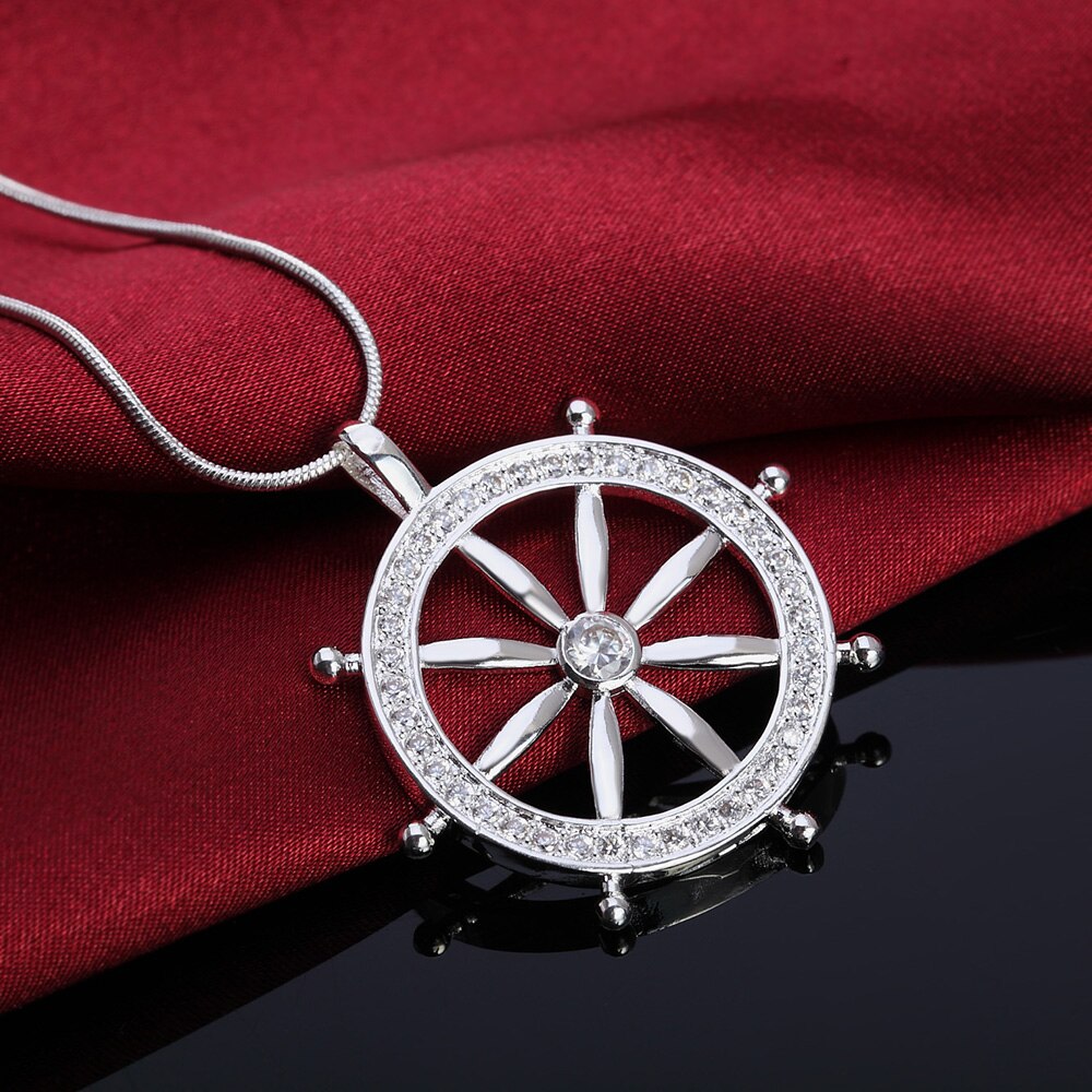 designer 925 Stamped Silver Classic crystal Sailor rudder Pendant Necklace For Women man party Jewelry gifts