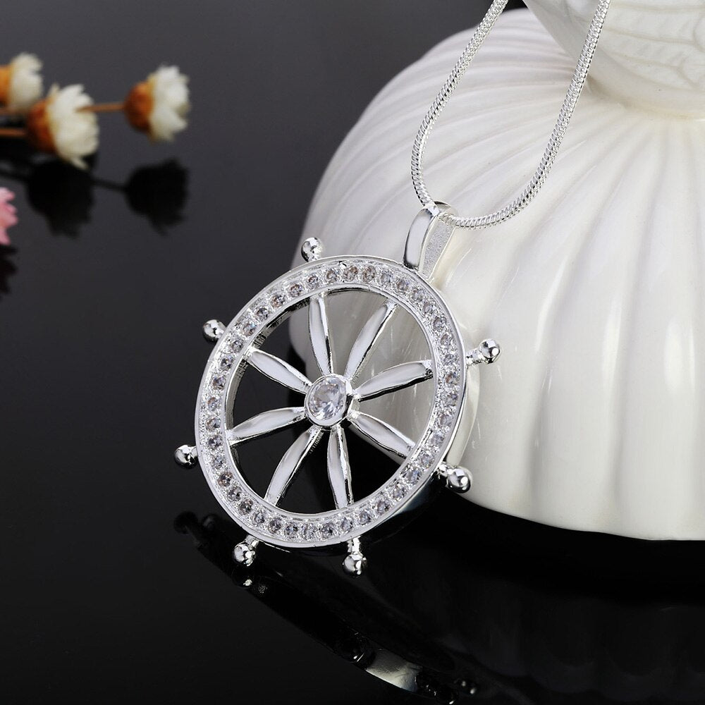 designer 925 Stamped Silver Classic crystal Sailor rudder Pendant Necklace For Women man party Jewelry gifts