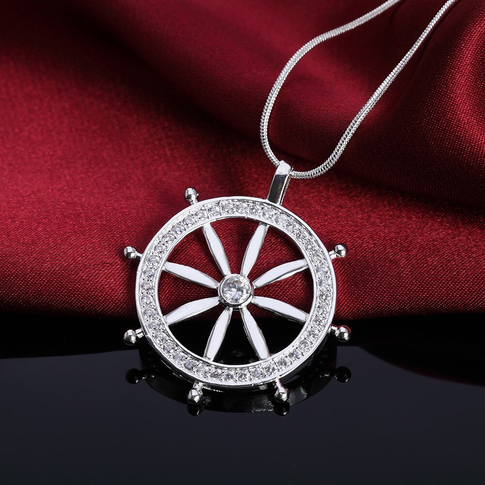 designer 925 Stamped Silver Classic crystal Sailor rudder Pendant Necklace For Women man party Jewelry gifts