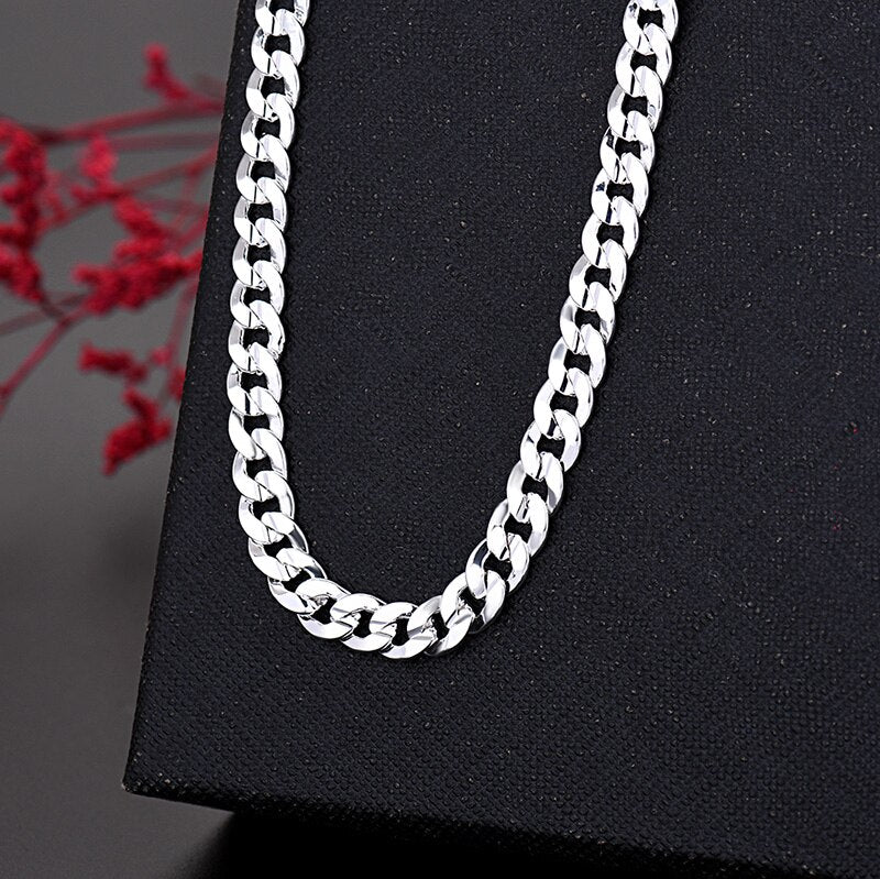 original 925 sterling Silver Creative 7MM Chain Necklace For Women man  Party Wedding Jewelry Christmas gifts