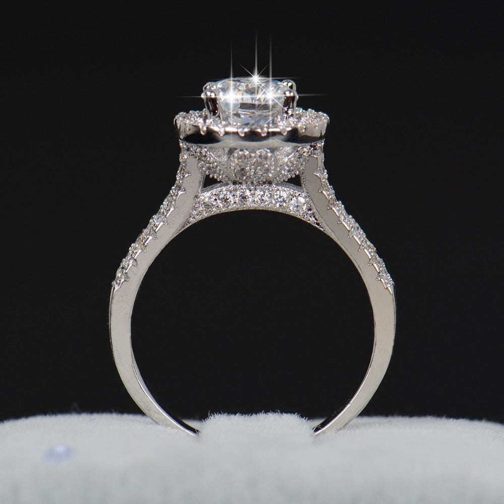 Fashion Luxury Women Engagement Jewelry 925 sterling Silver 5A ZC Crystal Zircon Female Wedding Finger Flower Rings