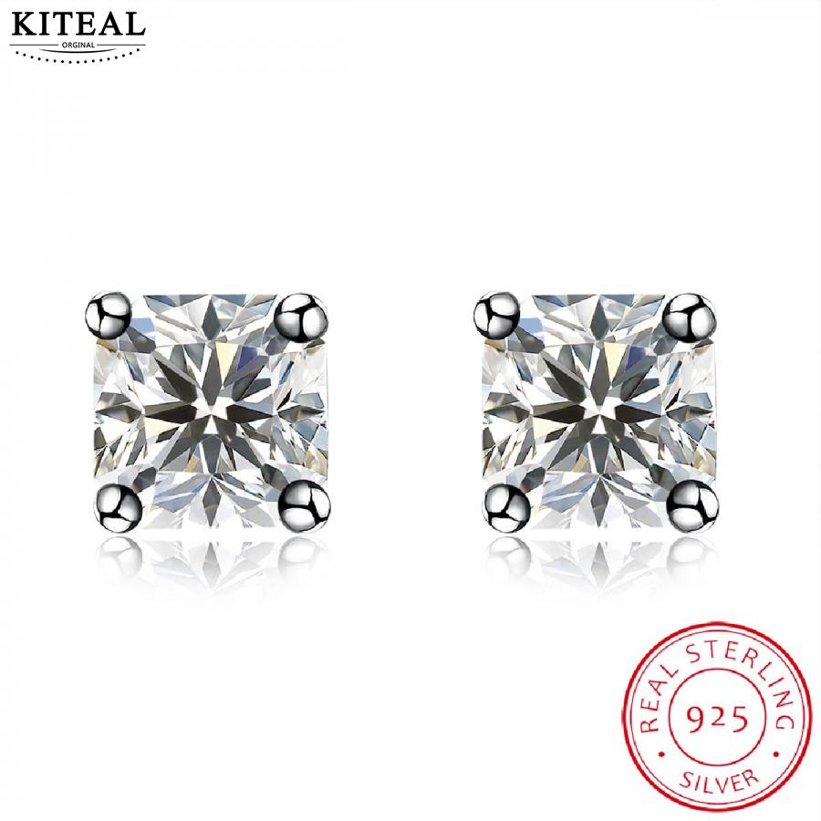 ! Pure 925 Sterling Silver earings square zircon stud earrings for women oso