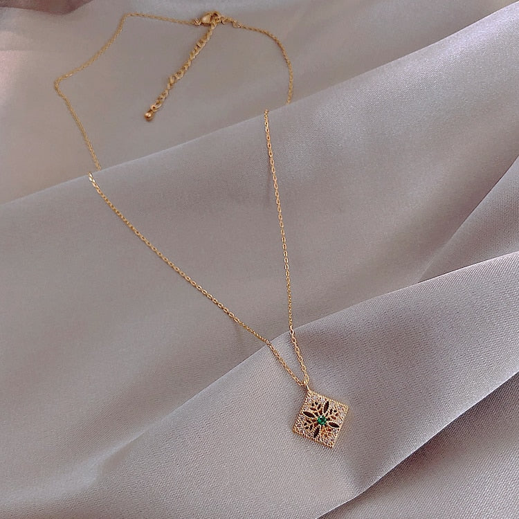 selling jewelry generous square micro inlaid zircon pendant necklace elegant everyday versatile necklace for women