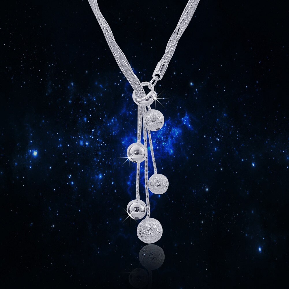 trend 925 Stamped Silver Smooth Beads Necklace For Women Party wedding accessories Jewelry Popular brands Gifts