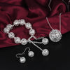 trend 925 sterling Silver Hollow Ball Pendant Bracelet necklace earrings Jewelry sets for women Party wedding gifts