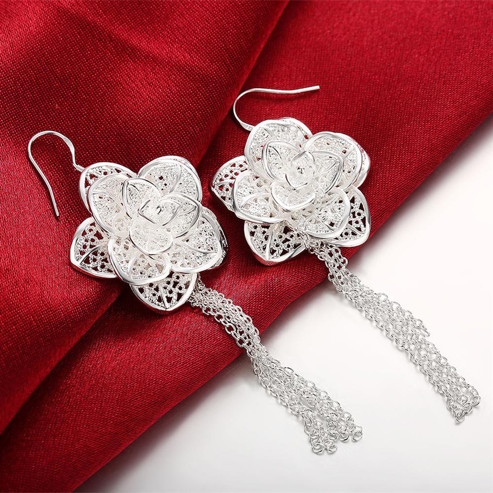 trend 925 sterling Silver fine flower Pendant necklace earrings bracelet Jewelry sets for women Party wedding Gifts