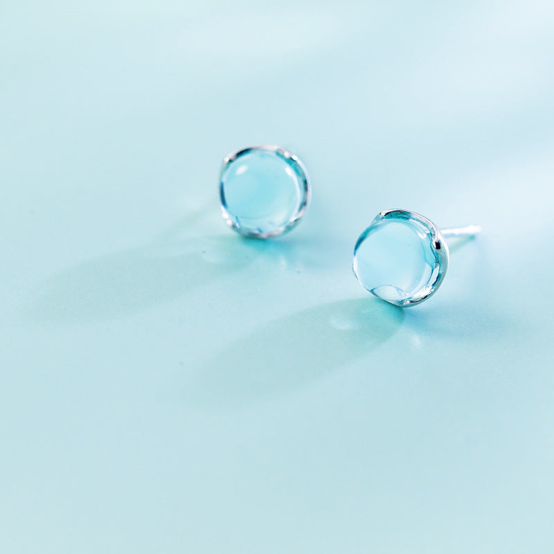 Delicate Stud Earrings S925 Sterling Silver Single Round Light Blue Crystal Fine Jewelry For Girl Friend Gift Brincos