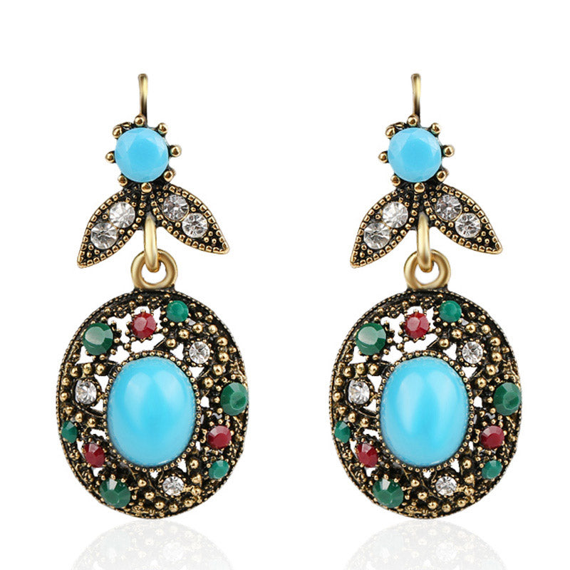 Indian Gold Statement Earrings For Women Vintage Boho Big Red Blue Stone Clip On Earings Fashion Turkish Jewelry 2020
