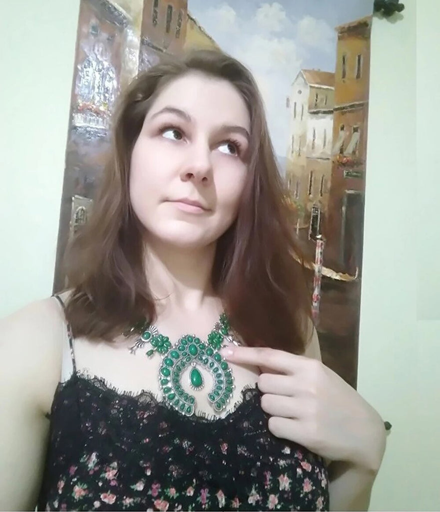 Indian  Turquoise Pendant Necklaces Ethnic Bohemia Tribal Big Chunky Statement Wedding Bride  Moon Maxi Jewelry