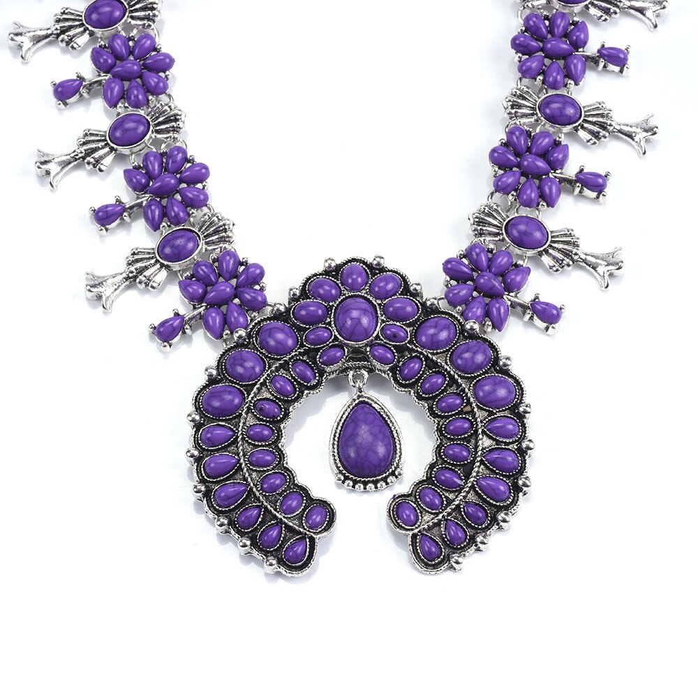 Indian  Turquoise Pendant Necklaces Ethnic Bohemia Tribal Big Chunky Statement Wedding Bride  Moon Maxi Jewelry