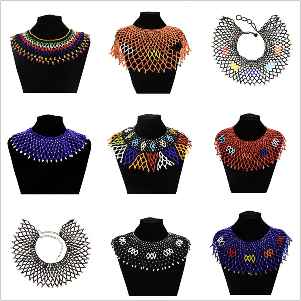 Black and White - Zulu Spear Beaded Zulu Bib Necklace