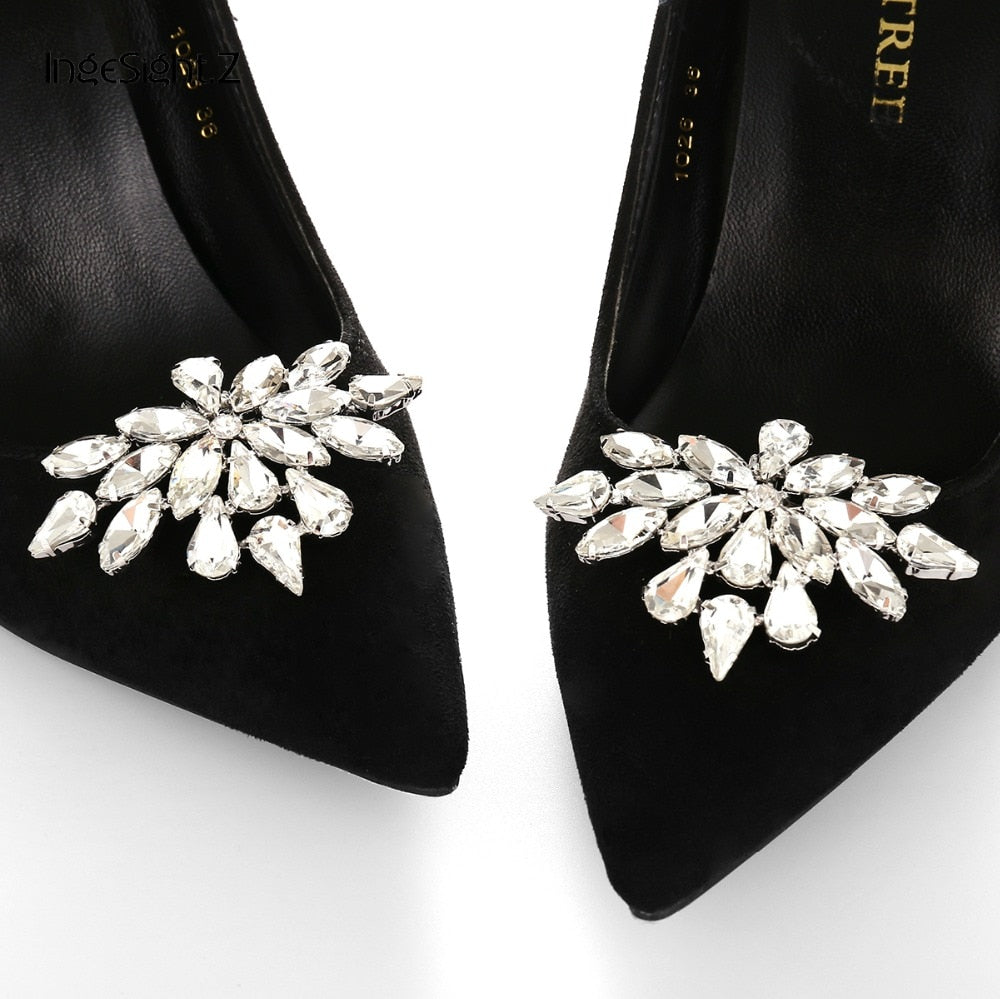 IngeSight.Z 2 Pieces Charm Glass Drill Shoe Decoration Women Anklet Elegant Shoe Clip Prom Bridal Wedding Jewelry Accessories