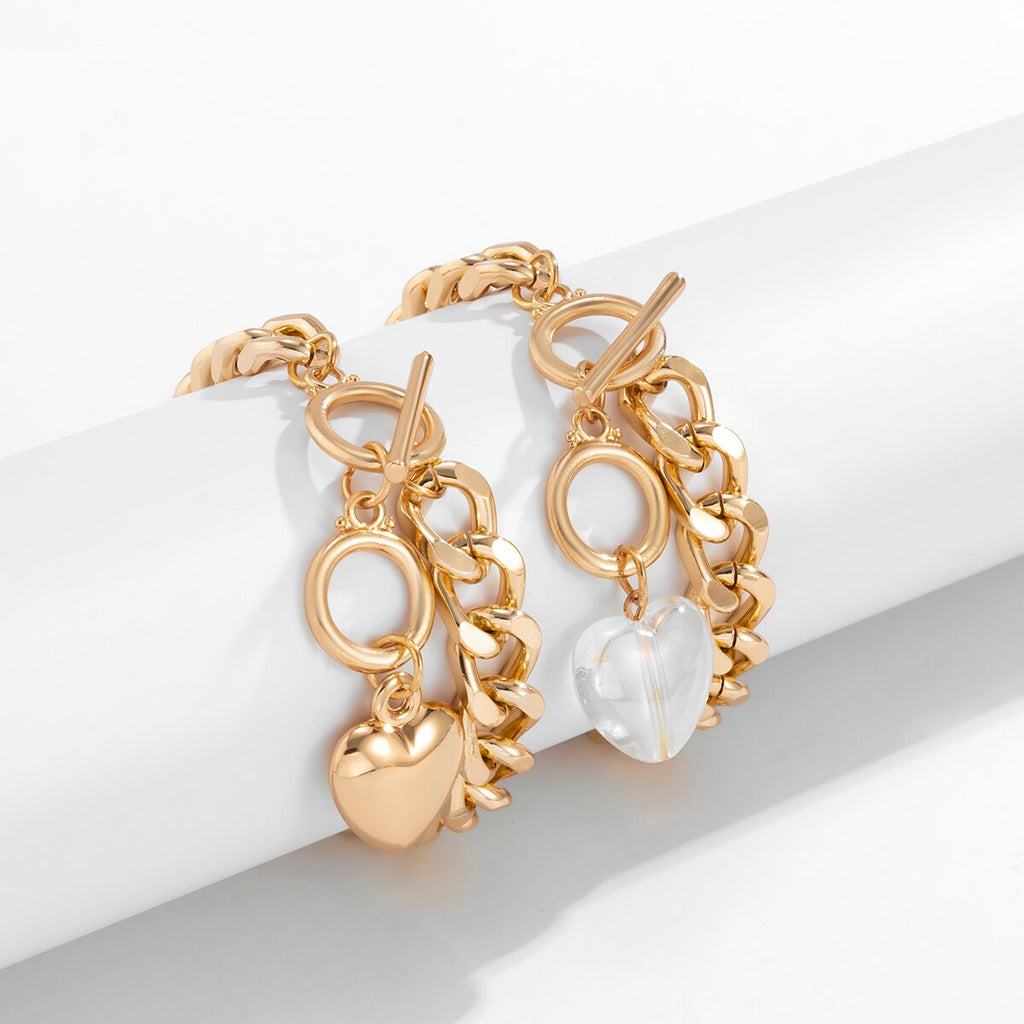 IngeSight.Z 2Pcs/Set Sweet Acrylic Heart Pendant Toggle Lasso Bracelets Bangles Punk Chunky Thick Friendship Bracelets Jewelry