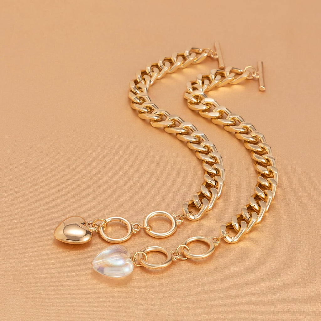 IngeSight.Z 2Pcs/Set Sweet Acrylic Heart Pendant Toggle Lasso Bracelets Bangles Punk Chunky Thick Friendship Bracelets Jewelry